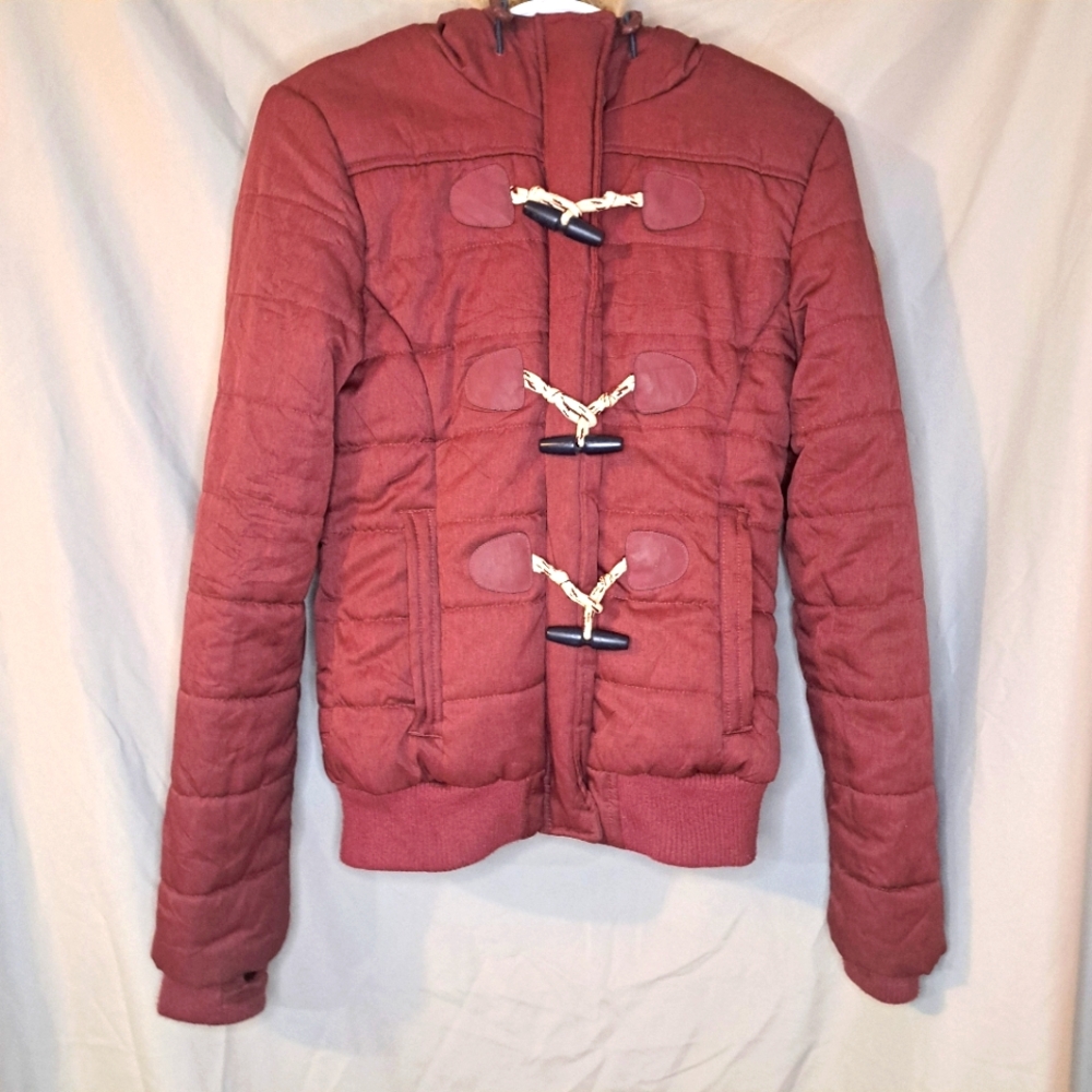 ⚡️2 For $15⚡️Women's Burgundy Winter Bomber Jacket with hood size xs